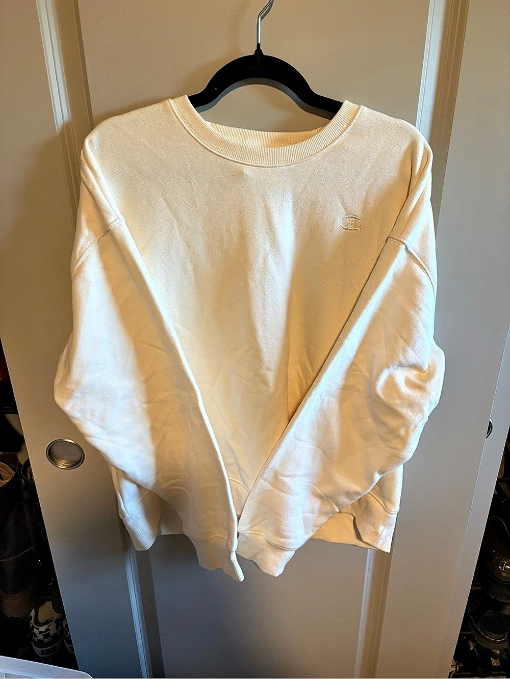Champion Cream Embroidered Fleece Crewneck Sweatshirt Large
